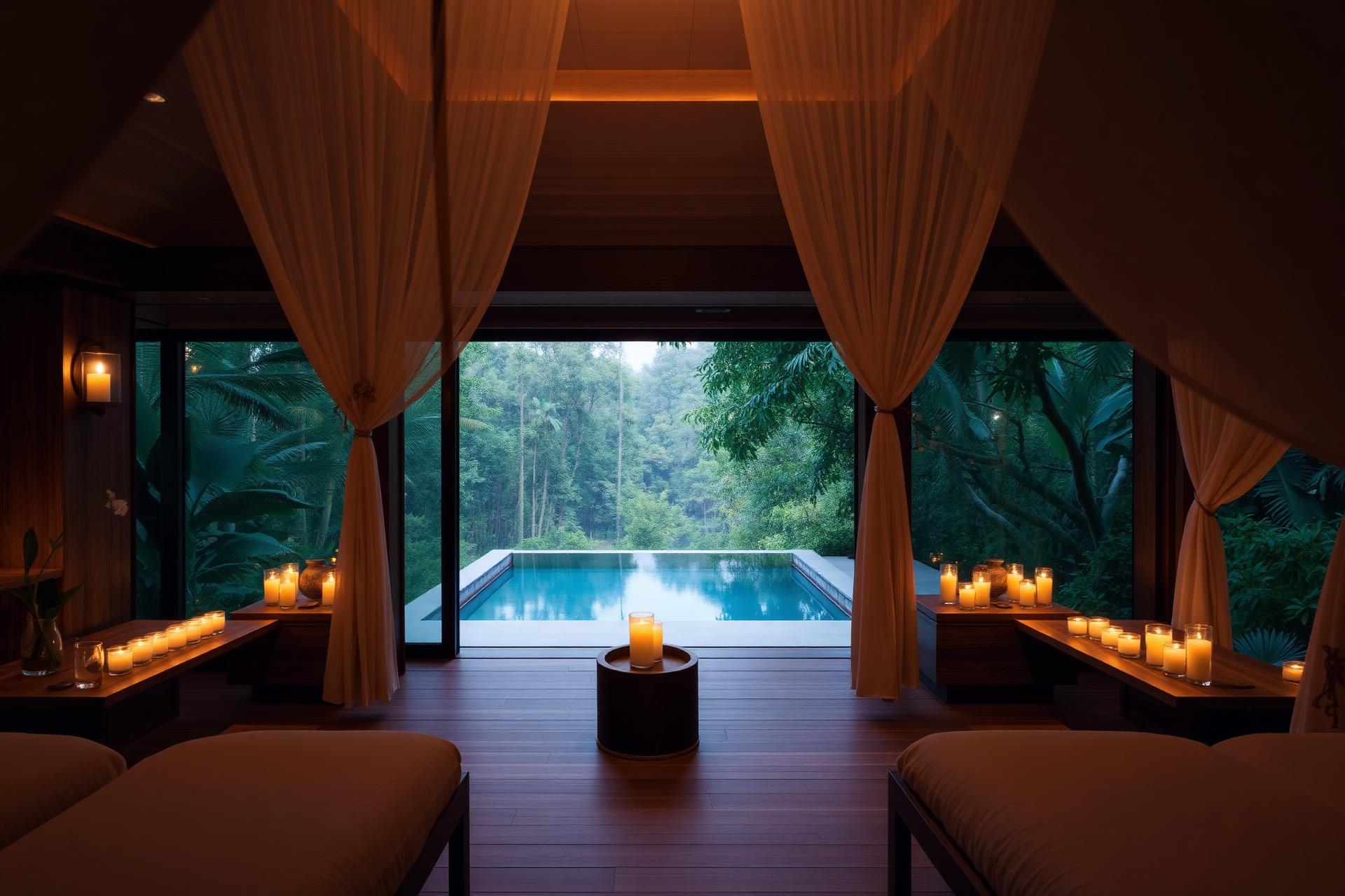 Anaya Spa tropical pavilion at dusk